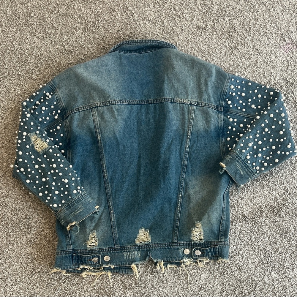 Pearl Embellished Denim Jacket - Picture 3 of 4